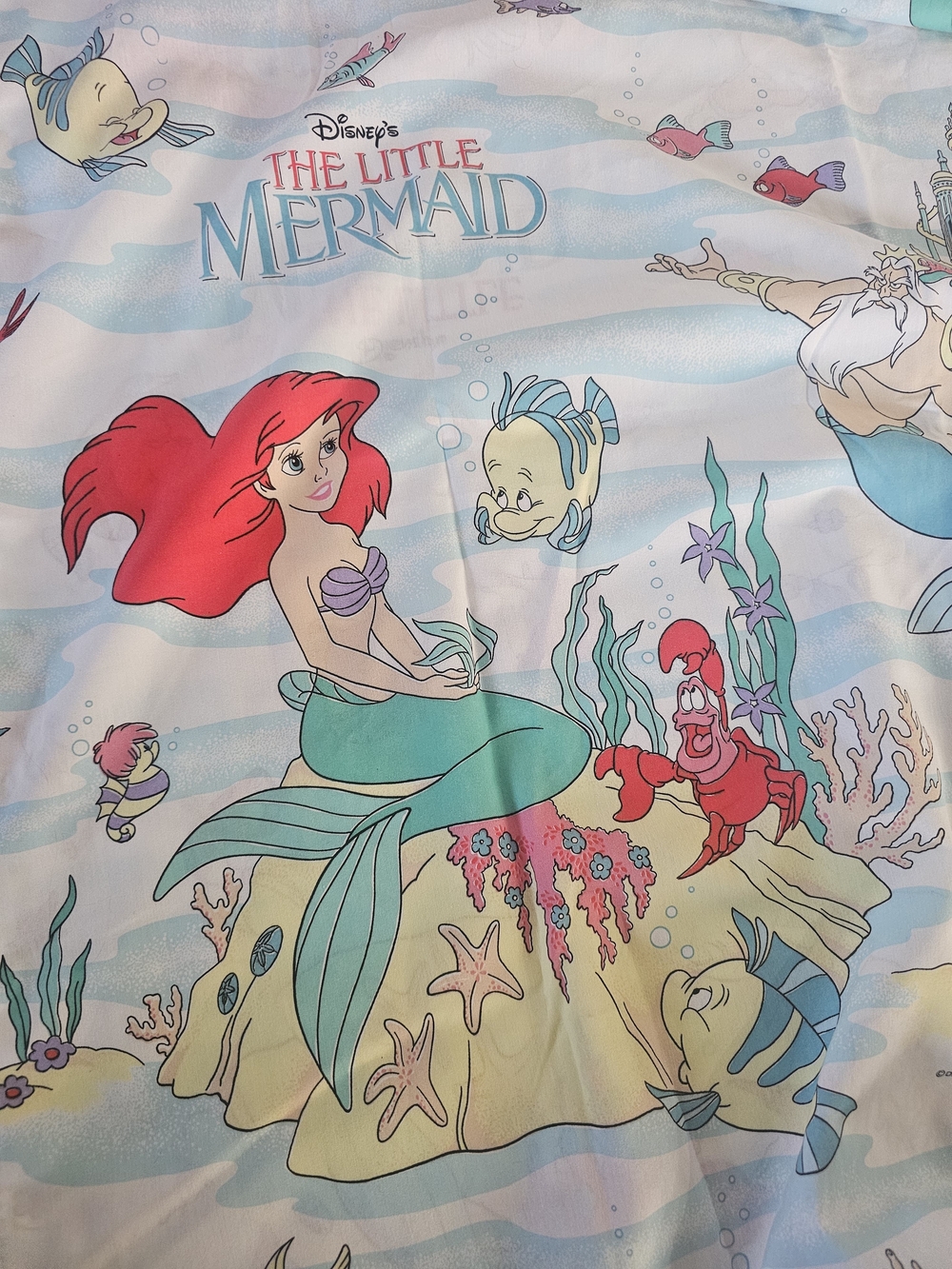 Vintage 90s Disney The Little Mermaid Printed Fabric Sheet Set